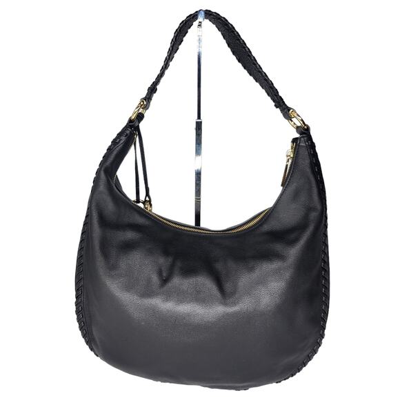 Michael Kors Handbag Purse Black Leather Gold Tassel Fringe Crescent Shoulder - Picture 3 of 13